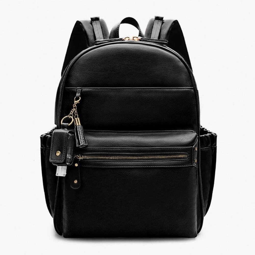 miss fong Diaper Bag Backpack Leather Diaper Bag, Baby Diaper Bag (Black)